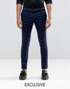 Heart & Dagger Super Skinny Trousers In Tonal Check With Stretch - Navy