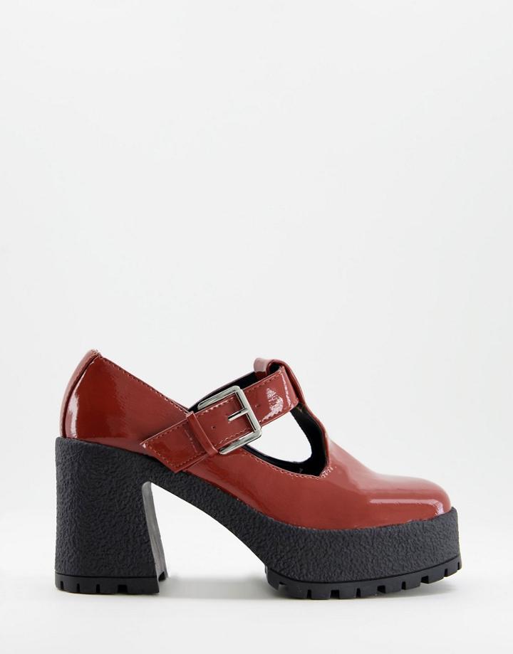 Asos Design Spark Chunky Mary Jane High Shoes In Rust Patent-orange