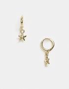 Designb London Huggie Hoop Earrings With Starfish Drop In Gold