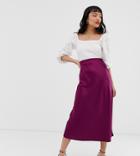 New Look Petite Satin Midi Skirt In Burgundy - Red