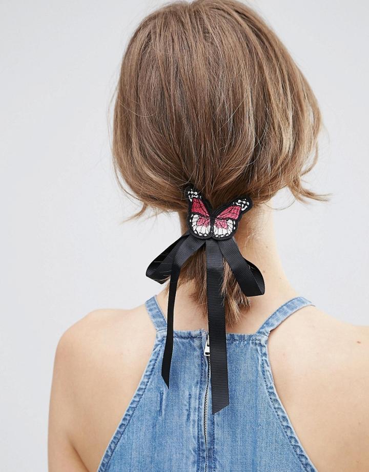 Asos Butterfly Bow Badge Hair Tie - Black