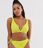 Peek & Beau Fuller Bust Exclusive Eco Triangle Bikini Top In Lime Animal Spot D - F Cup-green