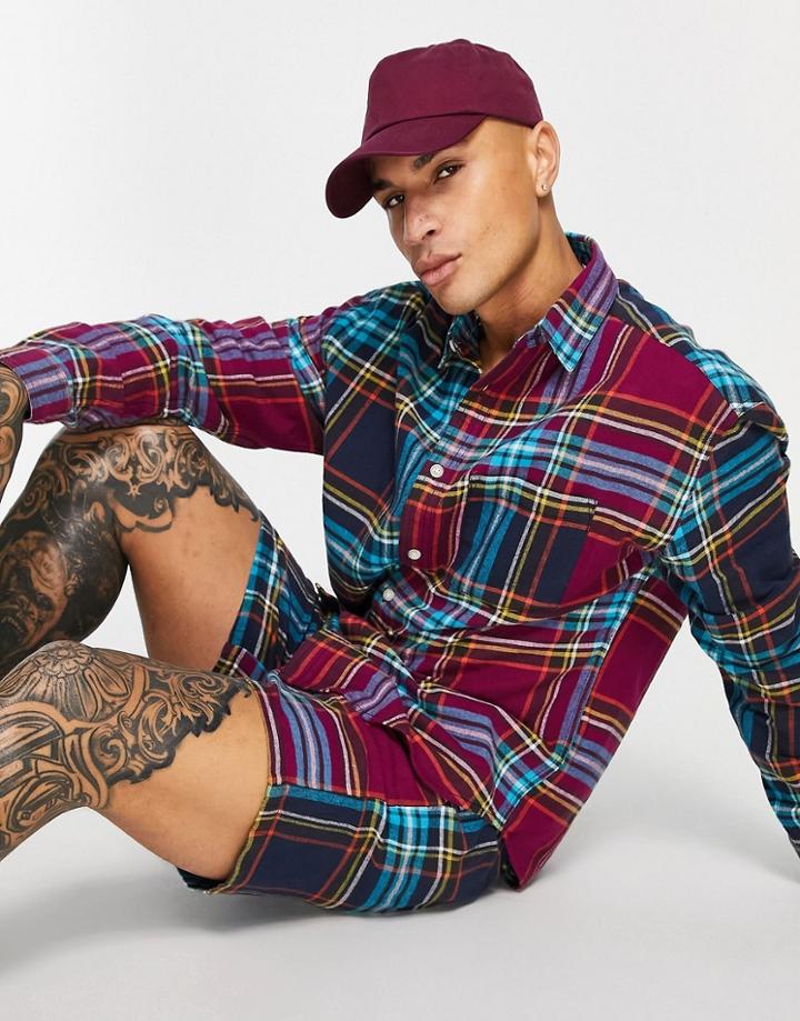 Asos Design 90s Oversized Check Shirt In Purple And Blue Color Block - Part Of A Set