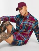 Asos Design 90s Oversized Check Shirt In Purple And Blue Color Block - Part Of A Set