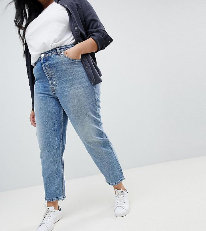 Asos Curve Recycled Florence Authentic Straight Leg Jeans In Spring Light Stone Wash - Blue