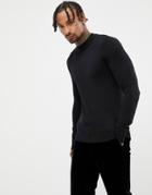 Gianni Feraud Premium Muscle Fit Stretch Turtleneck Fine Gauge Sweater - Black