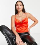 Parisian Tall Satin Cami Strap Top With Cowl Neck In Orange