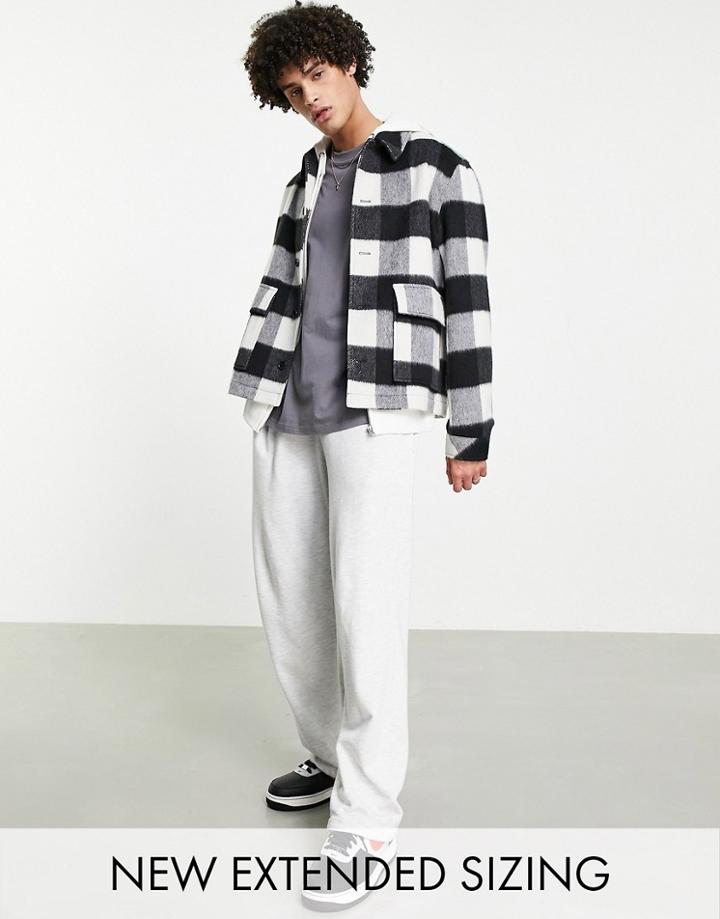Asos Design Harrington Jacket In Black And White Plaid