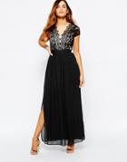 Elise Ryan Scallop Lace Plunge Maxi Dress With Double Thigh Split - Black $104.00