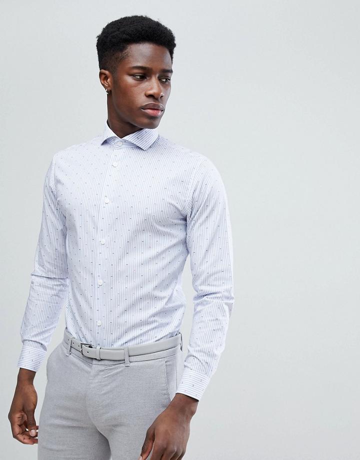 Selected Homme Slim Fit Smart Shirt With All Over Stripe Print - Blue
