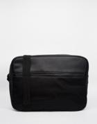 Asos Messenger Bag In Black Faux Leather With Mesh Pocket - Black