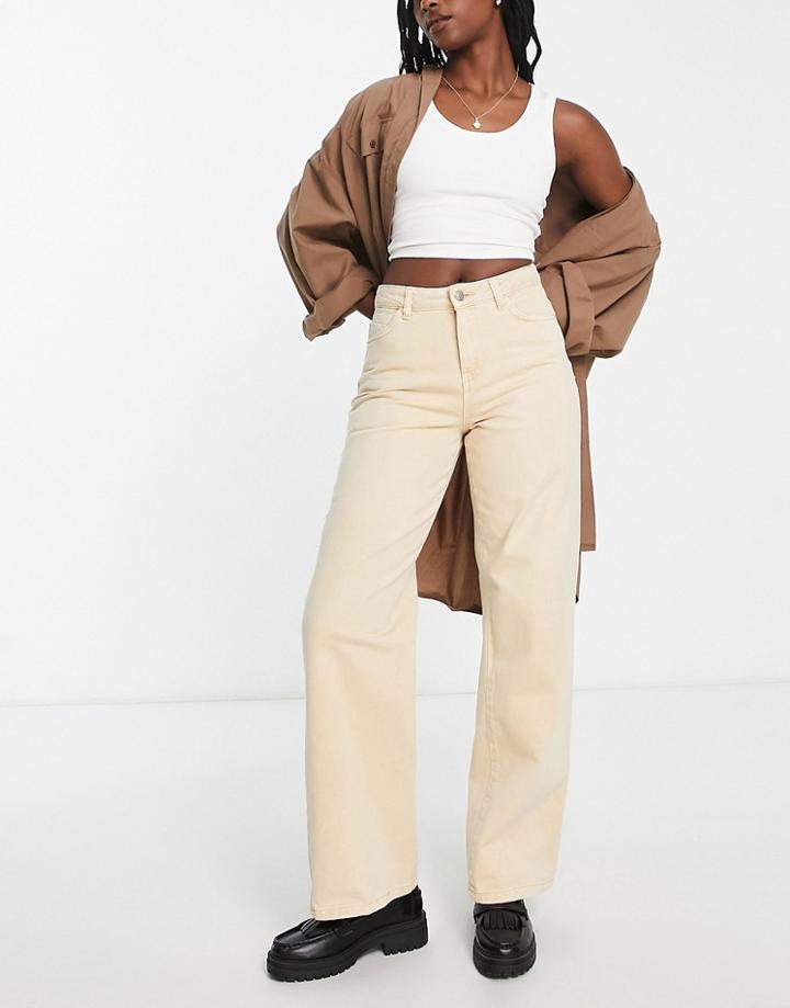 Noisy May Amanda Wide Leg Jean In Stone-neutral