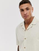 Asos Design Boxy Fit Micro Grid Check Shirt In Ecru-white