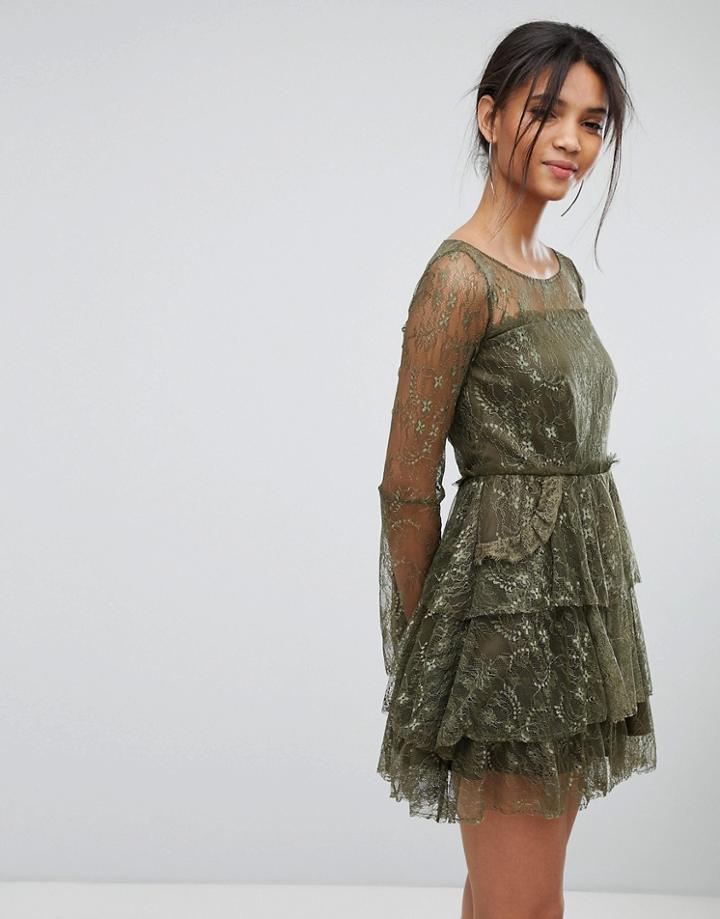 Tresophie Lace Tiered Dress - Green