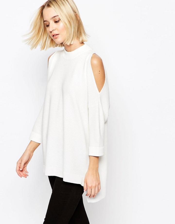 Gestuz Retro Jumper In Cold Shoulder - Cream