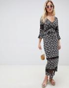 Asos Design City Maxi Tea Dress With Lace Inserts In Ditsy Print-multi