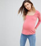 Asos Maternity Top With Square Neck And Long Sleeve - Pink