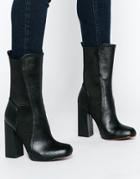 Truffle Collection Nia Heeled Mid Calf Boots - Black Pu