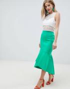 Asos Design Scuba Pencil Midi Skirt With Ruffle Detail - Green