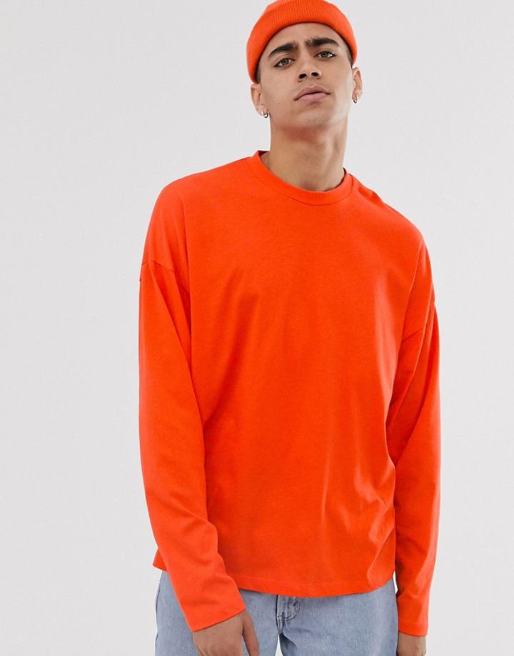 Asos Design Oversized Long Sleeve T-shirt In Orange