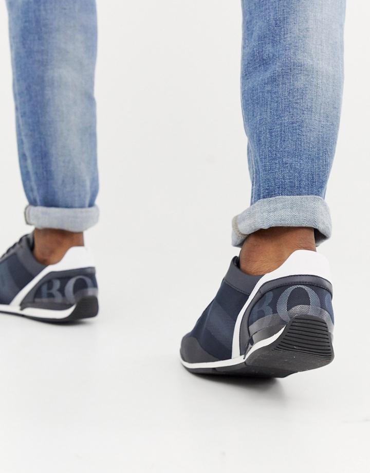 Boss Saturn Mesh Reflective Sneakers In Navy - Navy