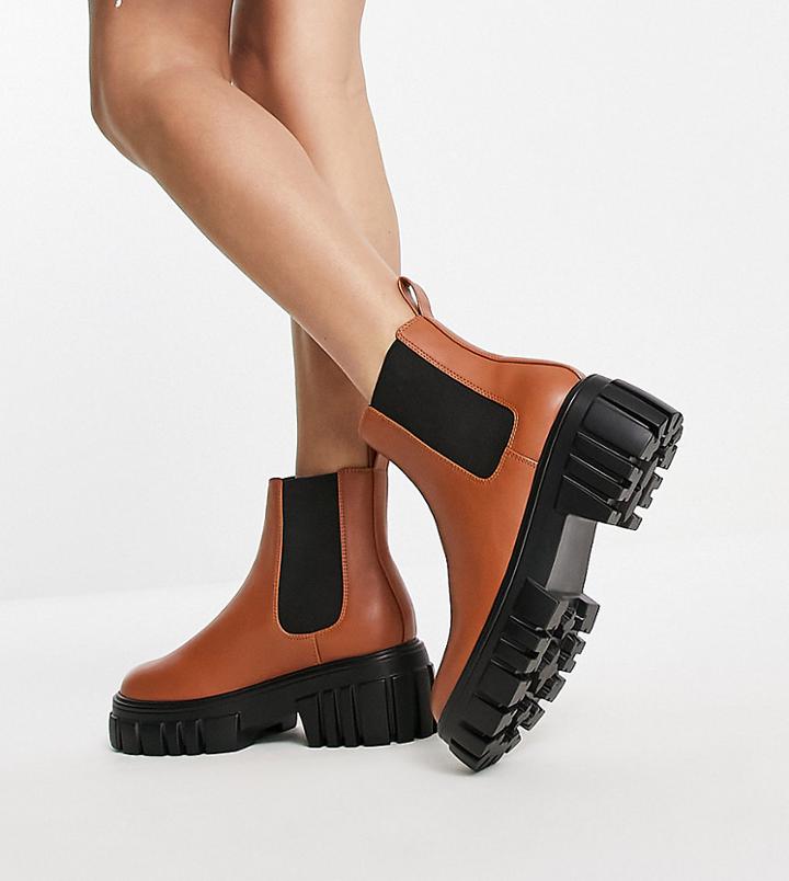 Rule London Exclusive Reed Chunky Chelsea Boots In Tan Pu - Beige-neutral