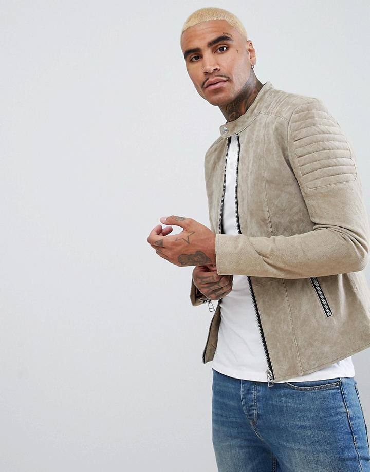Goosecraft Biker 972 Suede Jacket In Beige - Beige