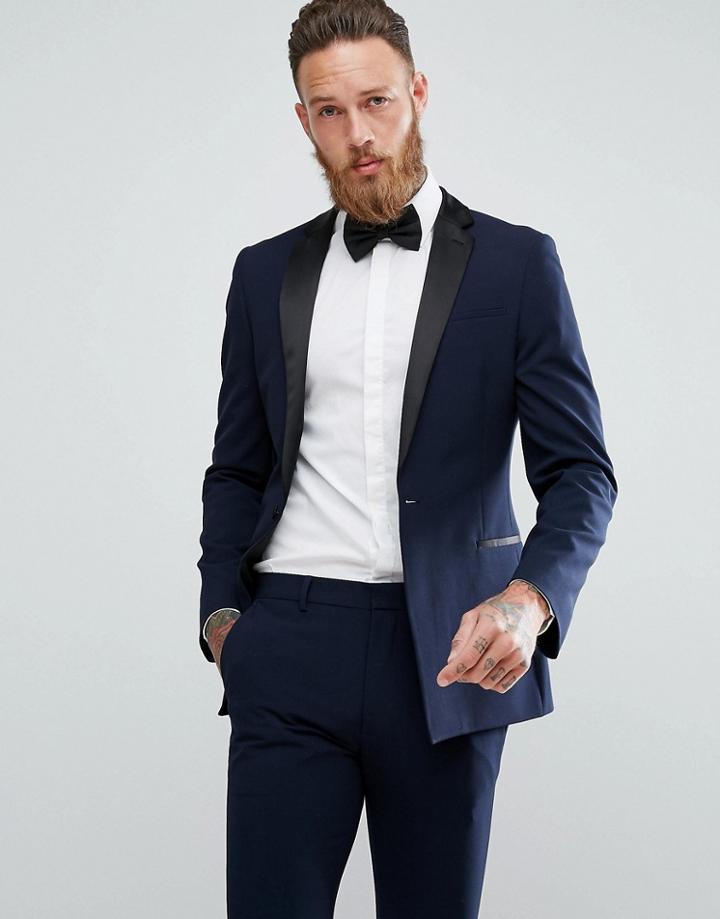 Asos Super Skinny Tuxedo Jacket In Navy - Navy