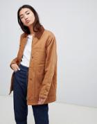 Asos Design Oversized Denim Wadded Jacket With Cord Collar In Camel - Brown