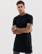 Asos Design Super Longline T-shirt With Crew Neck In Black