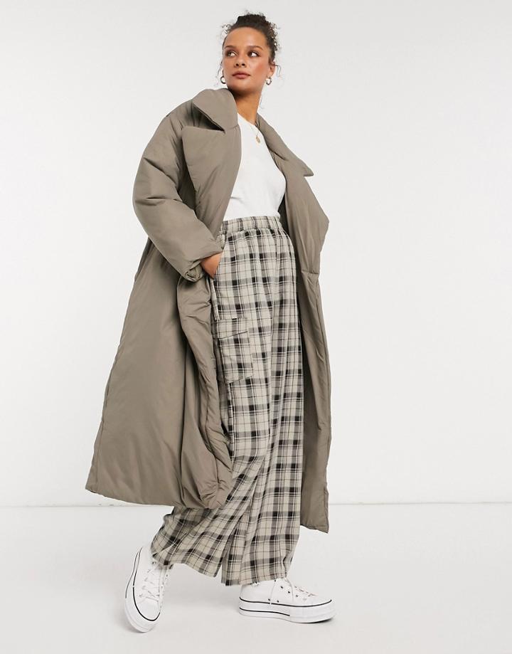 Asos Design Puffer Maxi Coat With Belt In Hazelnut-brown