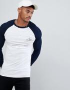 Asos Design Long Sleeve T-shirt With Contrast Sleeves And Chicago Chest Print-white