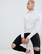 Asos Design Muscle Fit Turtleneck Sweater In Light Gray Marl - Gray
