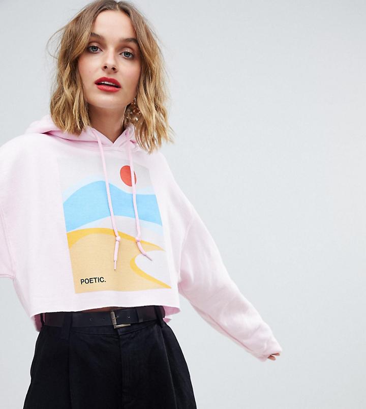Reclaimed Vintage Inspired Cropped Hoodie With Art Print - Blue