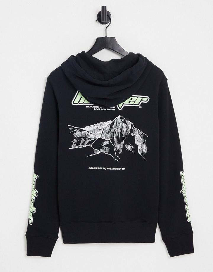 Hollister Outdoors Logo Sleeve & Back Print Hoodie In Black