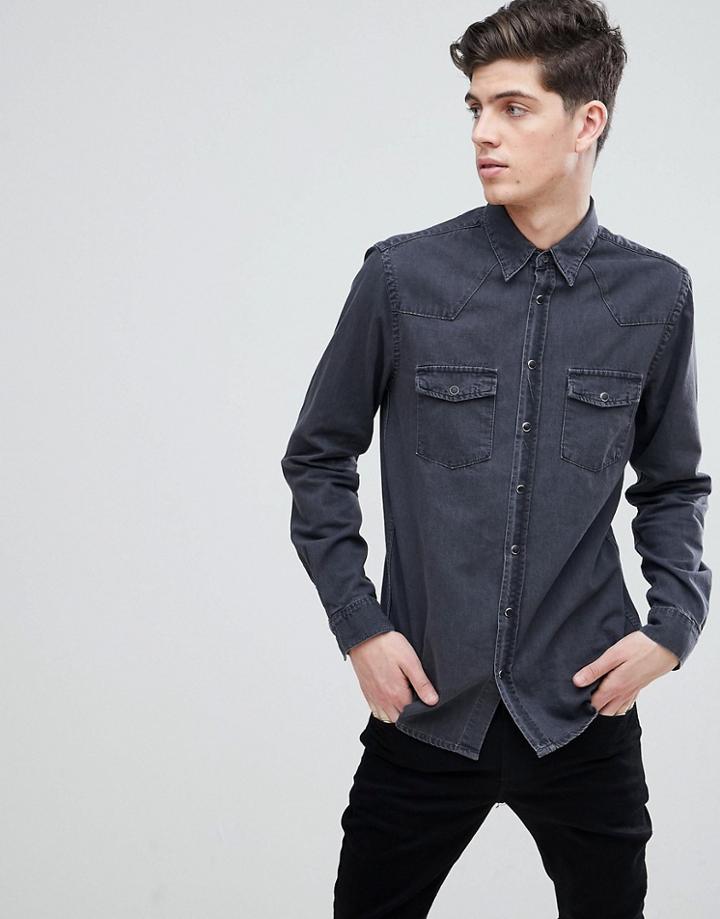Mango Man Slim Fit Denim Shirt In Gray - Gray