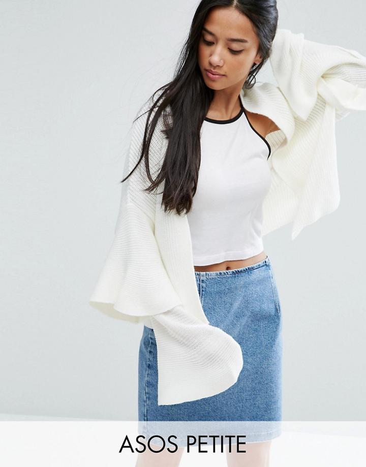 Asos Petite Cardigan With Ruffle Sleeves - Cream