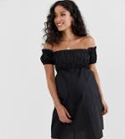 Asos Design Maternity Off Shoulder Mini Sundress With Ruched Bust-black