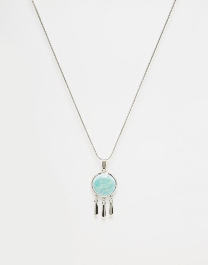 Asos Stone Drop Long Pendant Necklace - Green