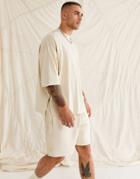Asos Design Oversized T-shirt With Side Splits In Stone-neutral