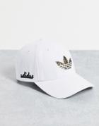 Adidas Originals Leopard Print Logo Cap In White