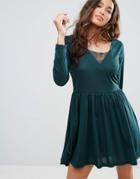 Brave Soul Stephens Long Sleeve Dress With Lace Insert - Green