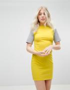 Daisy Street Mini Dress With Contrast Sleeves - Yellow