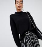 Fashion Union Tall High Neck Sweater In Multi Rib Knit - Black