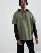 Asos Design Oversized Hoodie In Khaki With Contrast Double Sleeves-green