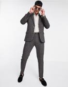 Asos Design Harris Tweed 100% Wool Slim Suit Pants In Brown Herringbone