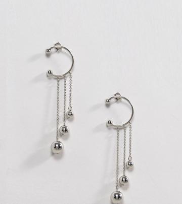 Monki Open Hoop And Chain Earrings - Silver