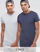 Asos 2 Pack Longline Muscle T-shirt With Roll Sleeve - Multi