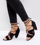 Asos Tali Wide Fit Lace Up Heeled Sandals-black