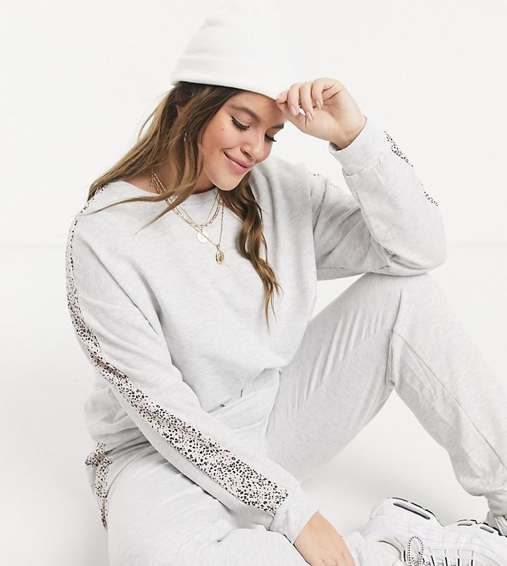 New Look Curve Set Animal Print Sweatshirt In Light Gray-grey